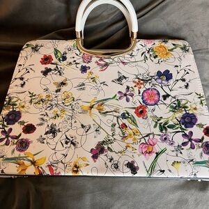 Floral Print Handbag with White Handle
